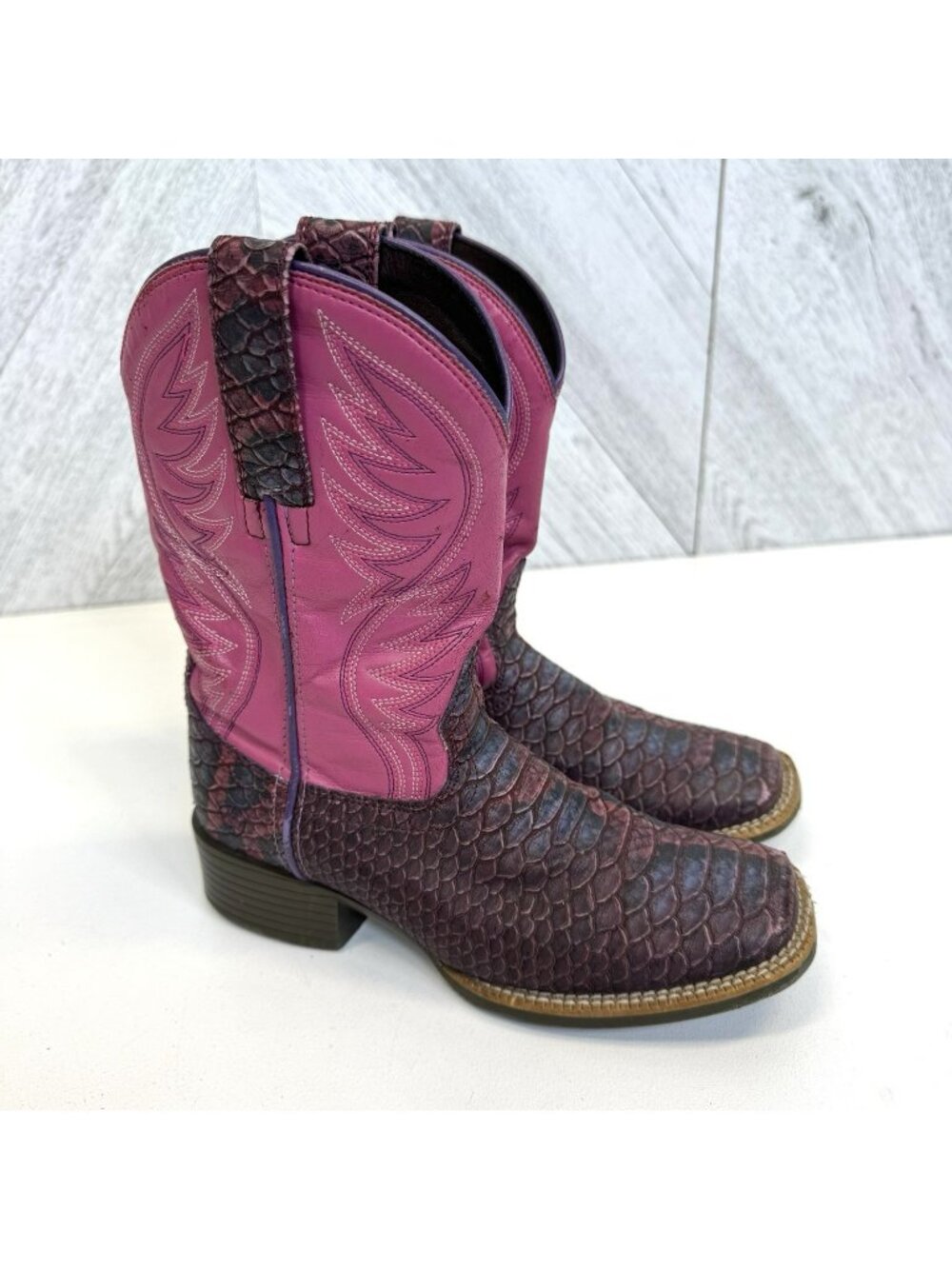 Ariat Brumby Kids Size 1Y Western Cowboy Boots Legarto Pink Square Toe 10025173